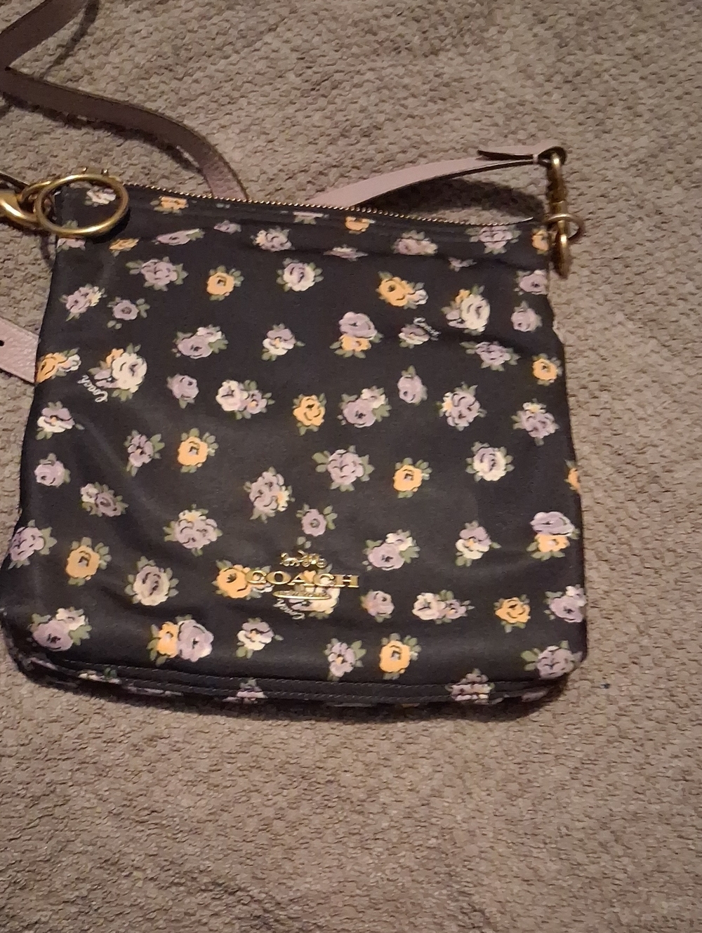 Coach Black Floral Crossbody with Yellow and Lavender Blooms